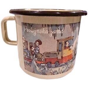 VTG 1990s Slovenia Enamel Camping Mug 3" Pohorska Jama Travel Souvenir Cup